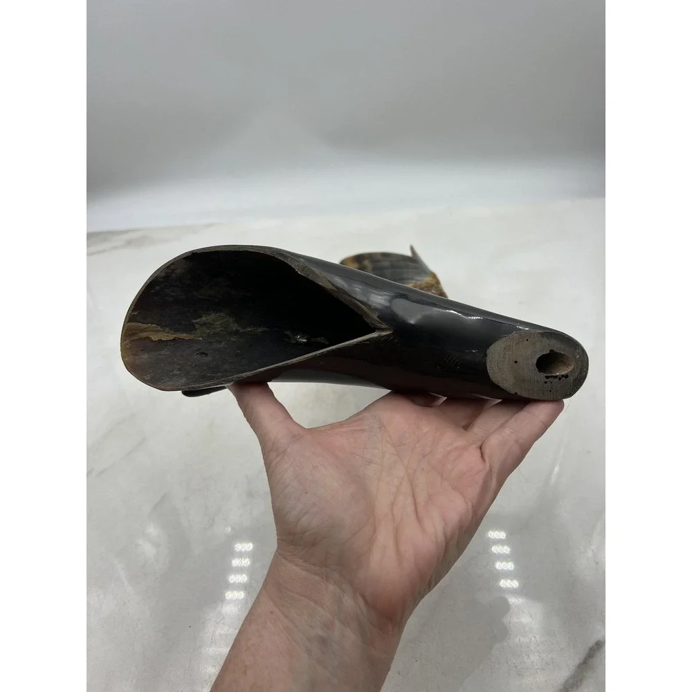 Vintage Hand Carved Ox Horn Fish Sculpture Folk Art 13